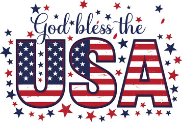 Patriotic illustration of god bless the usa with american flag colors and stars