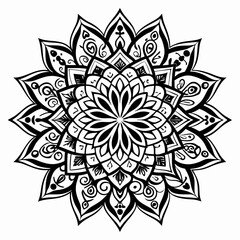 Elegant Black and White Calligraphy Floral Mandala Line Art Design