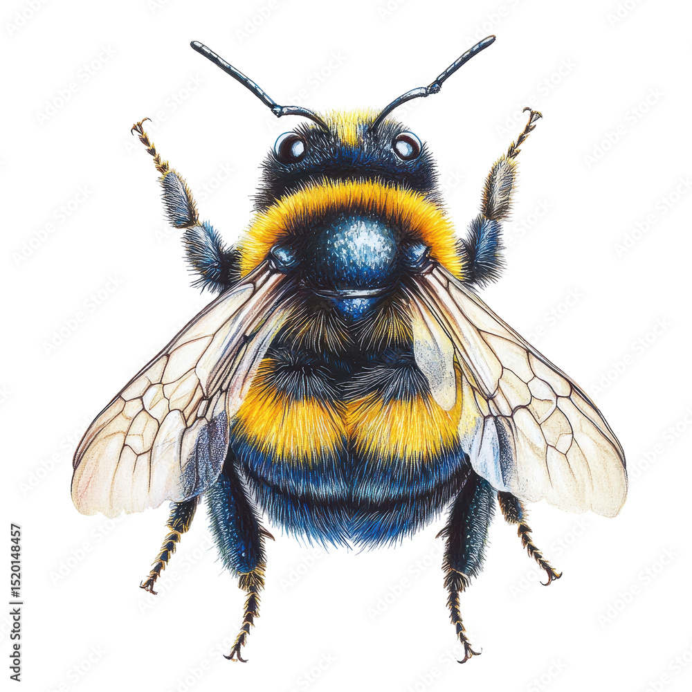 Poster close-up view of a bumblebee showcasing vibrant colors and intricate details in a natural setting