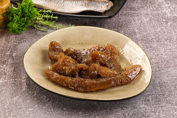 Herring roe snack in the plate