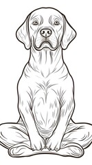 Detailed line art drawing of a dog in a seated position.