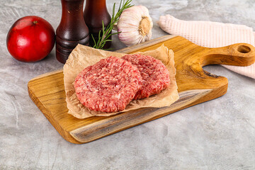 Raw round beef cutlet minced meat