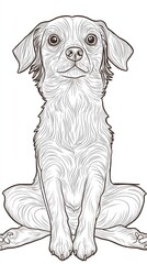 Detailed line drawing of a seated dog.