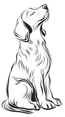Sitting dog illustration in a stylized line art design.