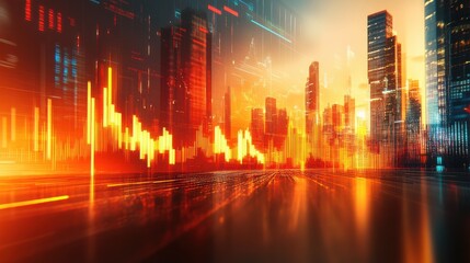 Abstract Cityscape with Vibrant Light and Digital Data Visualization
