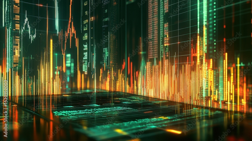 Poster abstract background of digital data visualization and financial trends
