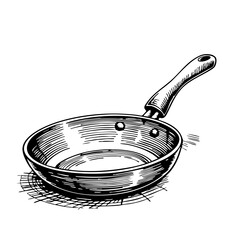 Frying pan in vintage sketch style with detailed design  