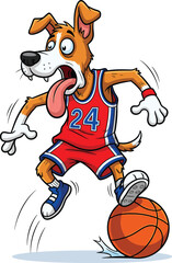 Cartoon dog playing basketball with number 24 jersey vector illustration