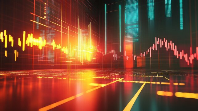 Abstract Digital Finance Background with Glowing Data Visualizations - Powered by Adobe