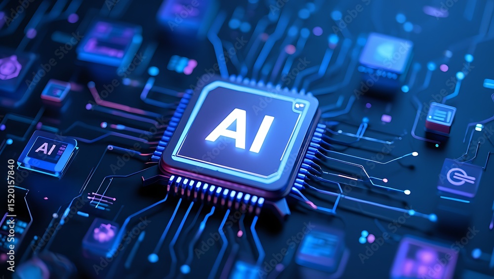 Fototapete artificial intelligence chip illustrating technology and computer hardware with modern digital circu