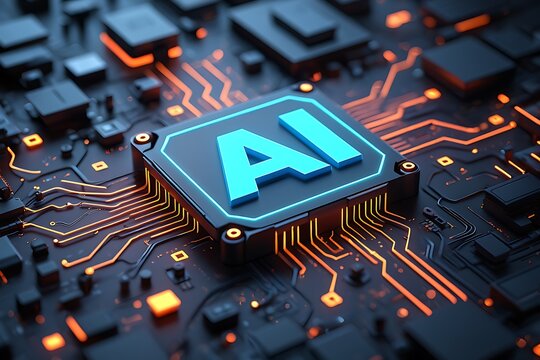Artificial intelligence ai circuit board close up futuristic illustration of computer technology