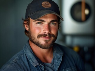 Confident Male Model. Casually Handsome in Urban Vintage Style with Genuine Smile in Close-Up Portrait