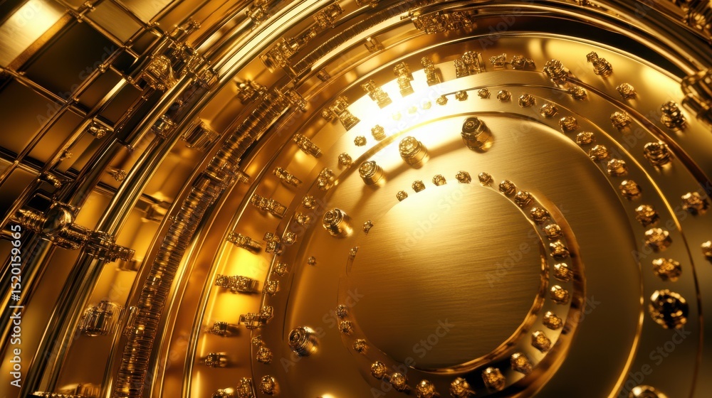 Poster abstract gold and metallic textures with shiny circular patterns