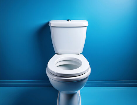 cuvette de toilettes blanche sur fond bleu