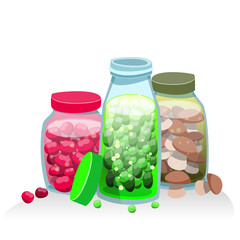 Colorful Jars with Preserved Berries Collection