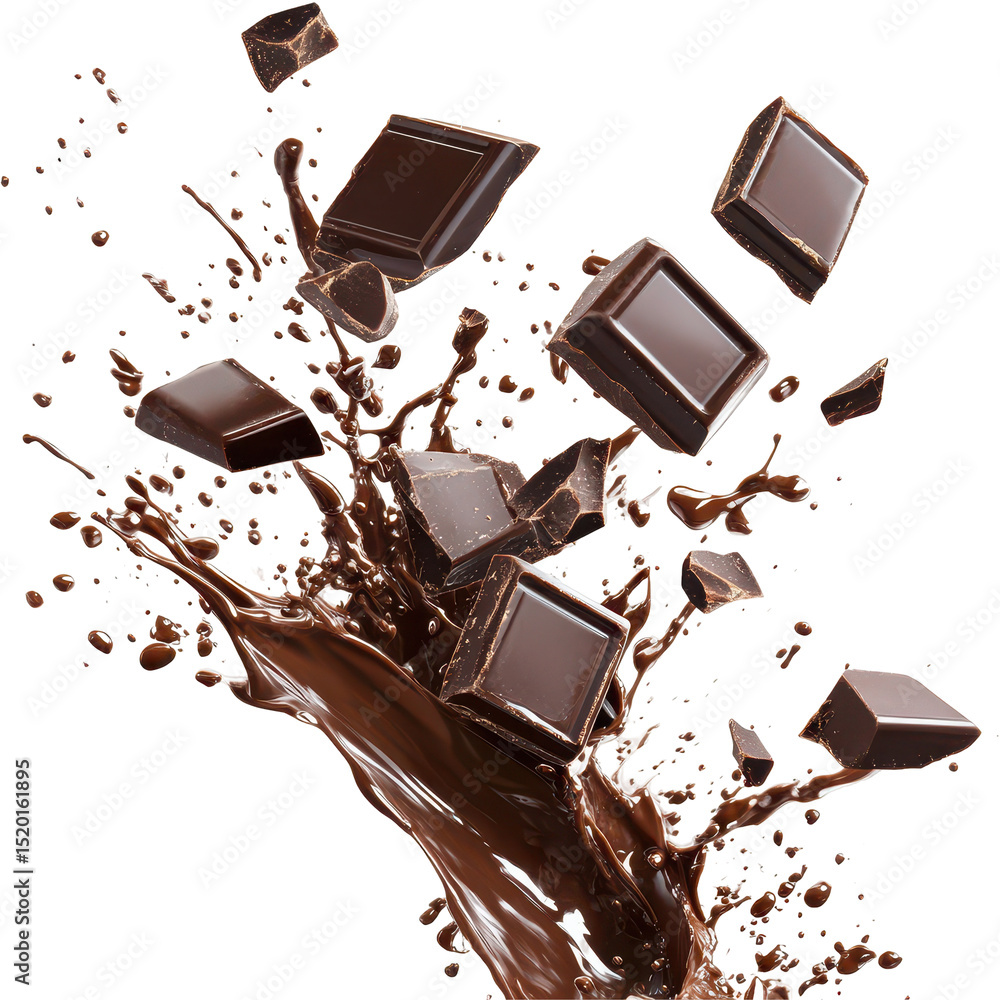 Poster dark chocolate splashes create dynamic motion and rich texture in a culinary setting