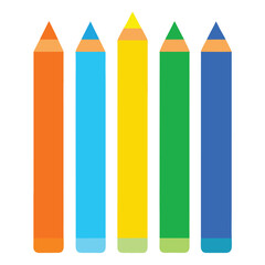 colored pencils on white background. A vector illustration of five colorful pencils in blue, green, orange, and yellow. Perfect for school, art, and education projects with white background