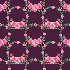 Sweet pink flower watercolor seamless pattern. Soft pastel colors water color seamless pattern for beauty products or other.