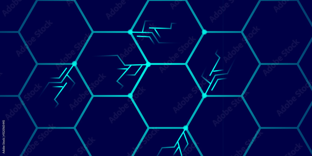 Aufkleber abstract futuristic technology blue hexagon grid background – tech circuit design.