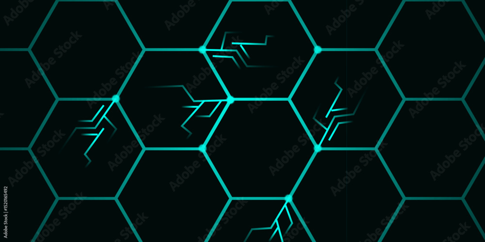 Poster abstract futuristic technology blue hexagon grid background – tech circuit design.