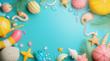Easter egg and flower frame on a colorful spring background for holiday decoration and greeting card design