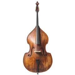 Fototapeta premium Vintage wooden double bass resting on a neutral background showcasing its craftsmanship and rich wood tones
