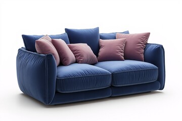 Fototapeta premium Modern Blue Sofa and Stylish Seating Arrangement in a Cozy Living Room Design - Chic Home Furnishing & Contemporary Interior Decor