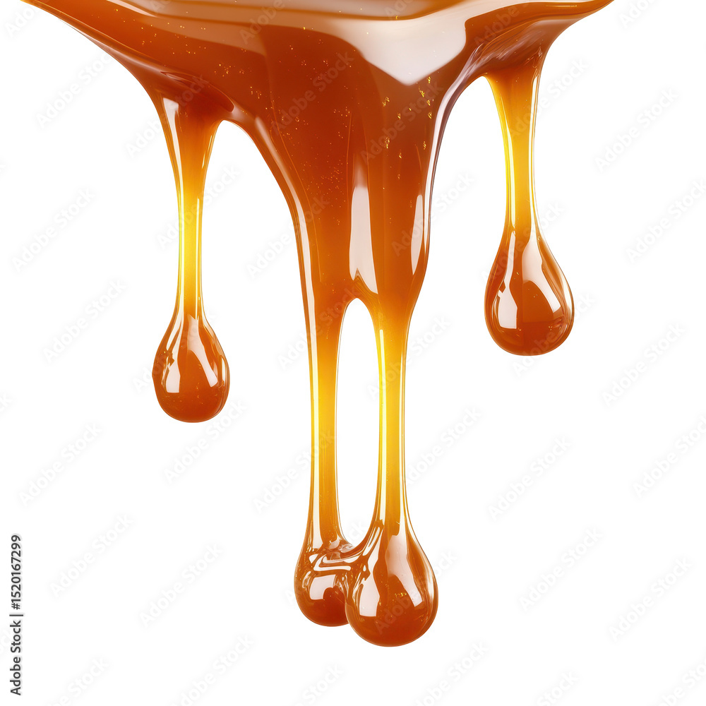 Poster golden caramel dripping from a spoon in a bright setting creating a sweet, inviting atmosphere for d