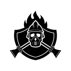 firefighter emblem icon logo fire mask fired vector art
