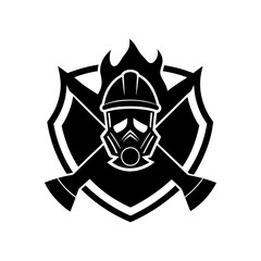 firefighter emblem icon logo fire mask fired vector art