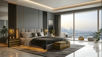 Naklejka premium Modern bedroom with panoramic vie B2095