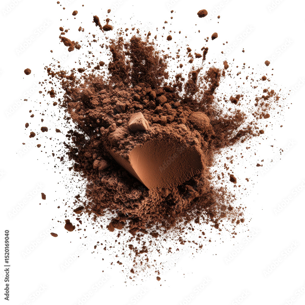 Poster beautiful brown cocoa powder explodes in fine particles creating a stunning visual display in the ki