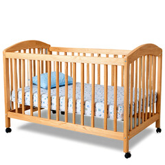 Wooden baby crib isolated on transparent background