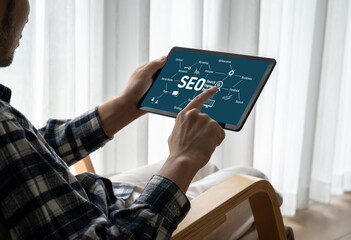 SEO search engine optimization for modish e-commerce and online retail business showing on computer...