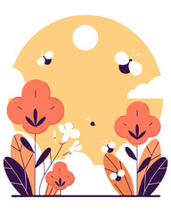 Vibrant spring garden with pastel flowers and butterflies.