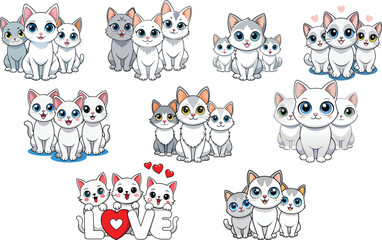 Three cartoon cats design set vector illustration
