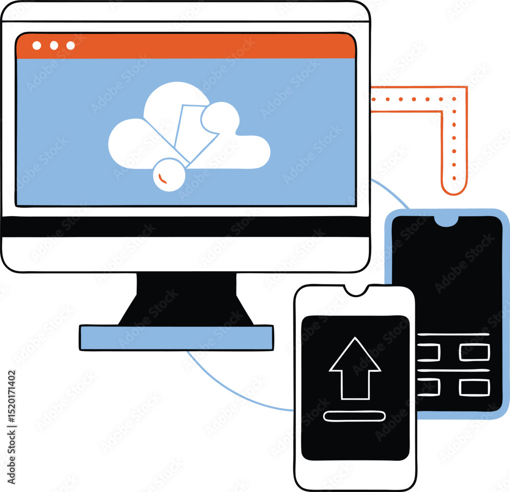 Aufkleber cloud computing and data transfer visualization depicted in modern flat illustration