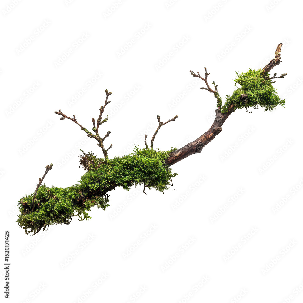Poster moss-covered branch displaying intricate details of nature's textures and colors found in the forest
