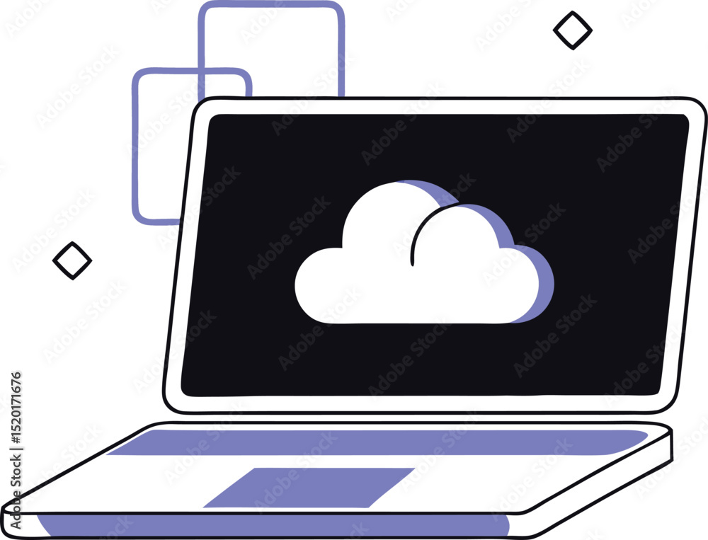 Poster cloud computing concept depicted on a laptop screen with minimalist design