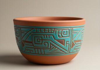 Hand-Painted Ceramic Bowl with Aztec Patterns