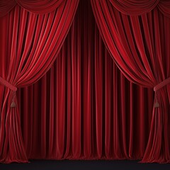 Fototapeta premium Elegant Red Velvet Theater Curtains. Luxurious Backdrop for Dramatic Stage Performances and Events