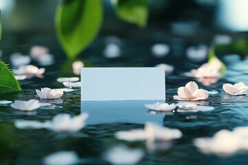 Serene Floral Invitation Card Design. Romantic Background with Floating Flowers and Tranquil Water Reflections for a Personalized Event