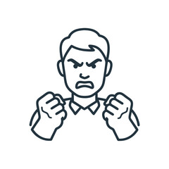 Angry man expressing frustration with clenched fists in outline style  