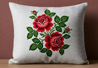 Hungarian Embroidery Pillow Cover with Red Roses