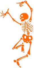 Orange Halloween Dancing Skeleton Cutout Paper Art Illustration on Transparent Background