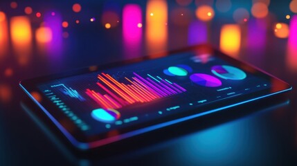 Colorful Data Visualization on Tablet with Twinkling Background Effects