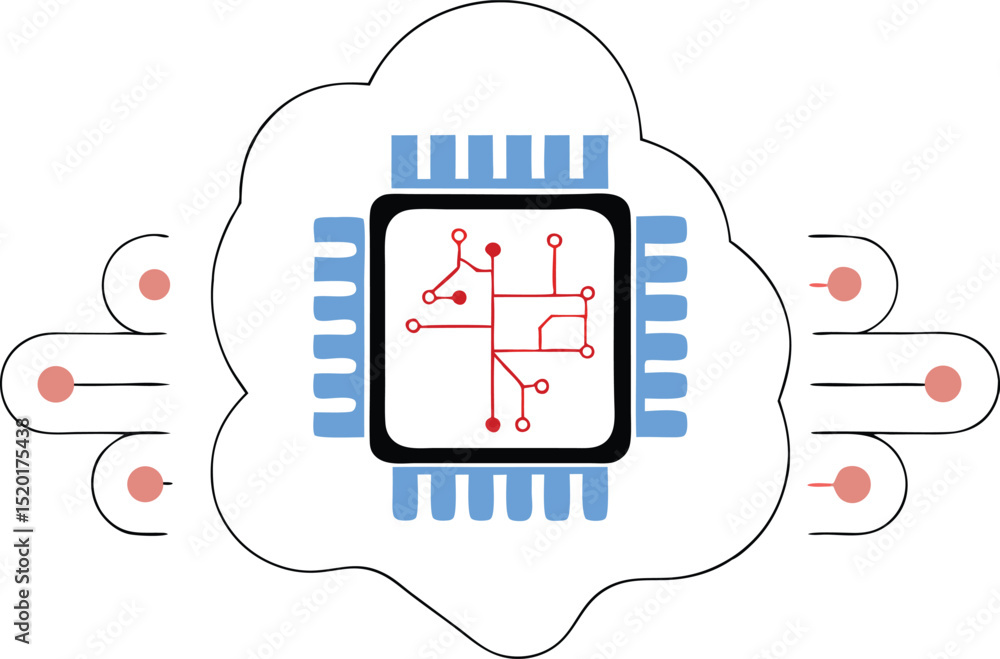 Poster conceptual digital circuit board with data connections and modern electronic components