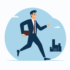 Business man walking confidently with briefcase in cityscape background professional office worker success concept flat vector illustration