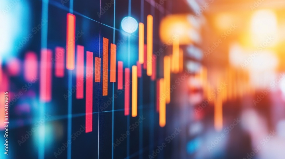 Poster colorful stock market graph with dynamic candlestick patterns