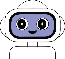 Cute cartoon robot face with a smiling expression and friendly design